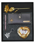 Personalized Gift for Women with Name Wallet, Golden Rose, Pen, Keychain