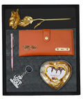 Personalized Gift for Women with Name Wallet, Golden Rose, Pen, Keychain