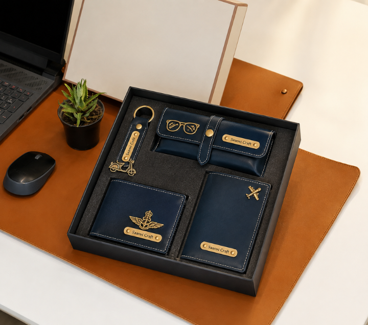 Personalized Travel Gift Hamper – Wallet, Keychain, Passport Cover & Sunglasses Case