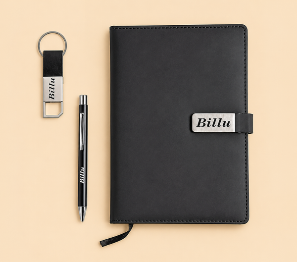 Personalized Men's Office Gift Hamper – Pen, Keychain & Diary, Assorted Colours