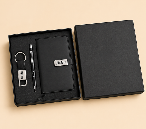 Personalized Men's Office Gift Hamper – Pen, Keychain & Diary, Assorted Colours