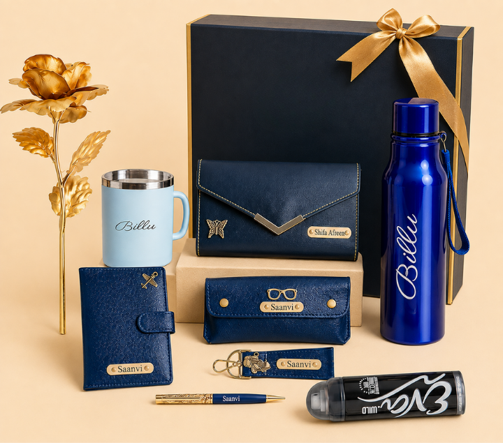 Personalized Men's Gift Set – Wallet, Bottle, Mug & Pen, Assorted Colours