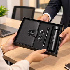 Premium Corporate Gift Set – PU Notebook, Stainless Steel Flask, Pen & Keychain | Models 3099–3102