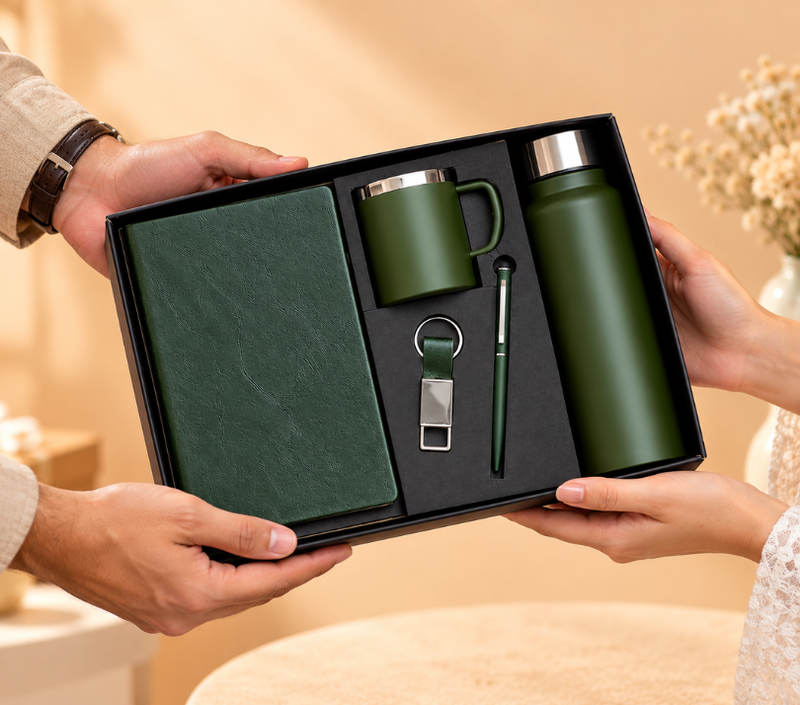 Premium 5-Piece Corporate Gift Set – Diary, Pen, Keychain, Steel Bottle & Cup