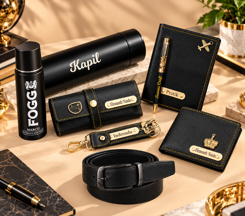 Personalized Premium Gift Hamper for Men with Wallet, Belt & Accessories