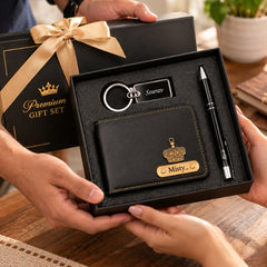 Personalized Luxe Wallet, Pen & Keychain Gift Set