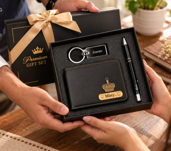 Personalized Luxe Wallet, Pen & Keychain Gift Set