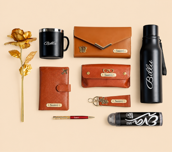 Personalized Men's Gift Set – Wallet, Bottle, Mug & Pen, Assorted Colours