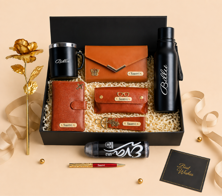 Personalized Men's Gift Set – Wallet, Bottle, Mug & Pen, Assorted Colours