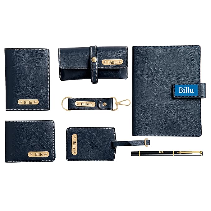 Your Name Customized Leather Unisex Passport Holder, Sunglasses Cover and Men's Wallet with Key Chain, Gifts, Personalized Gifts (Combo - 03)