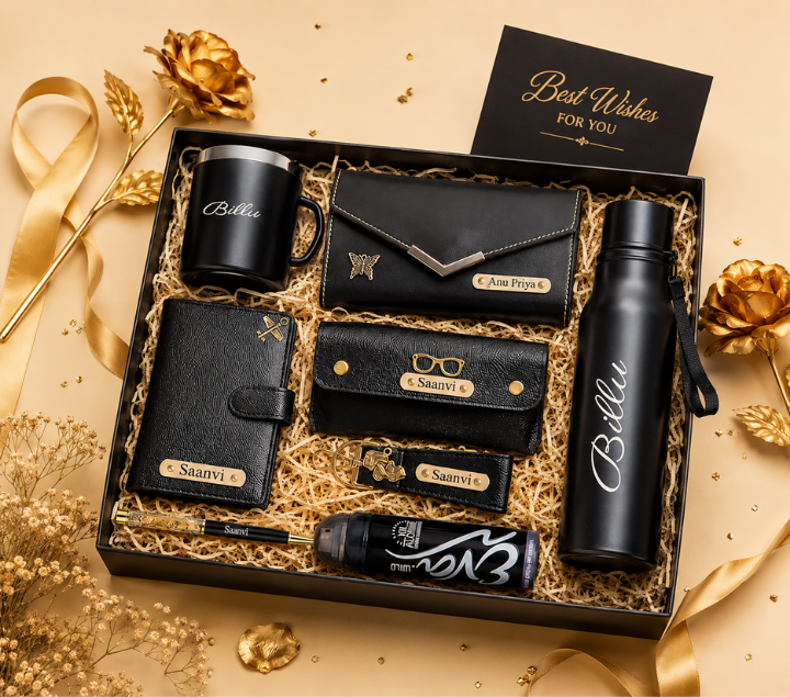 Personalized Men's Gift Set – Wallet, Bottle, Mug & Pen, Assorted Colours