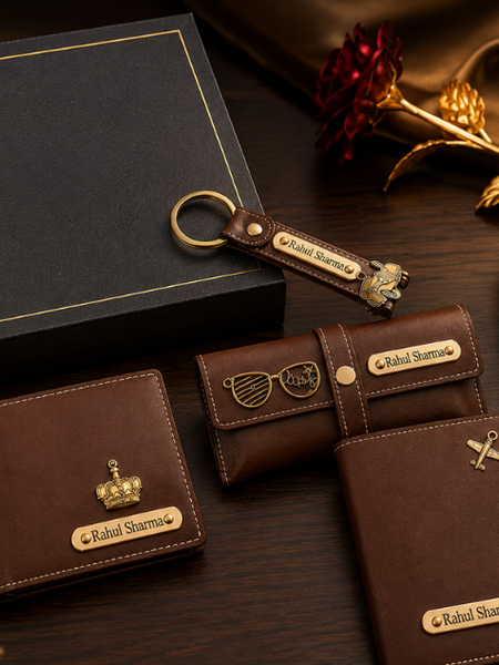 Personalized Gift Set – Wallet, Keychain, Sunglasses Case, Perfume, Rose & Passport Cover