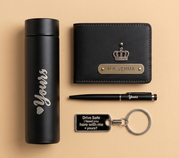 Personalized Gift Hamper Set – Wallet, Bottle, Keychain & Pen