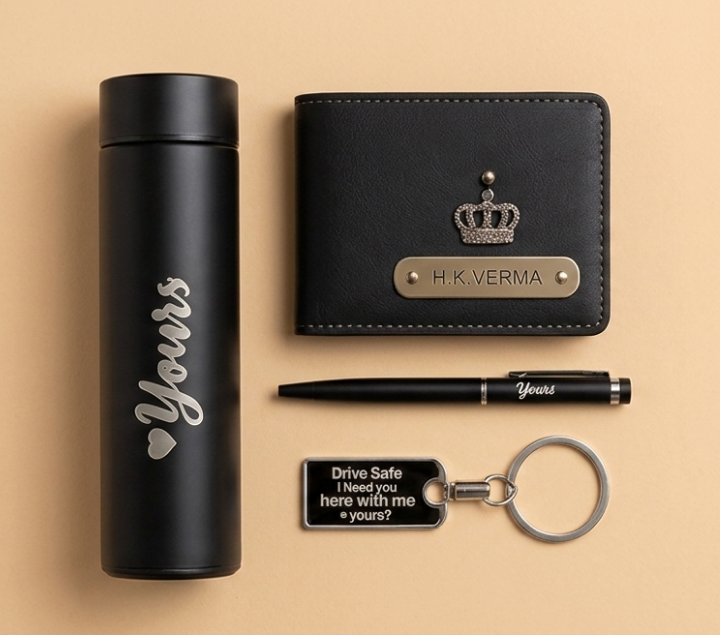 Personalized Gift Hamper Set – Wallet, Bottle , Keychain & Pen
