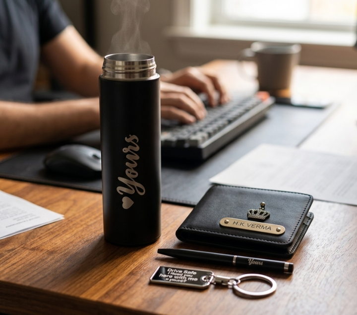 Personalized Gift Hamper Set – Wallet, Bottle , Keychain & Pen