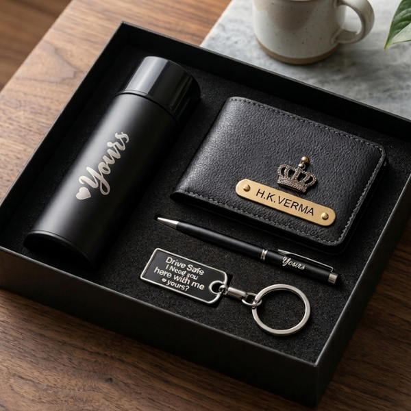 Personalized Gift Hamper Set – Wallet, Bottle , Keychain & Pen