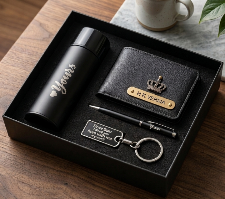 Personalized Gift Hamper Set – Wallet, Bottle , Keychain & Pen