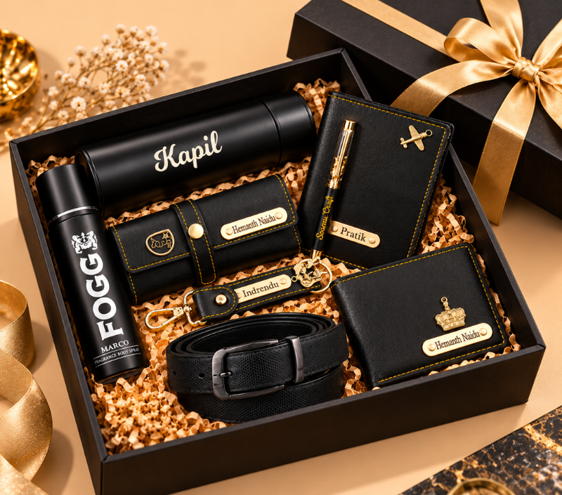Personalized Premium Gift Hamper for Men with Wallet, Belt & Accessories
