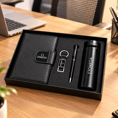 Premium Corporate Gift Set – PU Notebook, Stainless Steel Flask, Pen & Keychain | Models 3099–3102