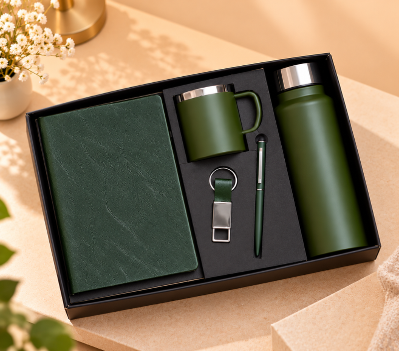 Premium 5-Piece Corporate Gift Set – Diary, Pen, Keychain, Steel Bottle & Cup
