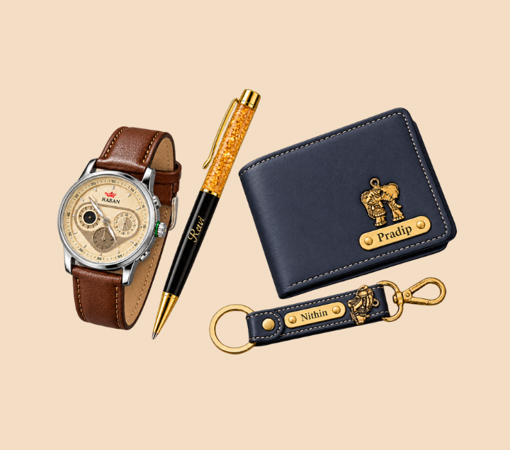Personalized Men’s Gift Hamper – Wallet, Watch, Pen & Keychain