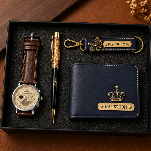 Personalized Men’s Gift Hamper – Wallet, Watch, Pen & Keychain