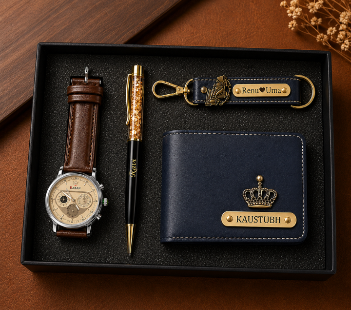 Personalized Men’s Gift Hamper – Wallet, Watch, Pen & Keychain