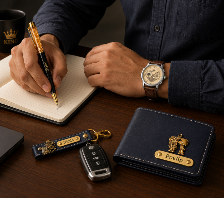 Personalized Men’s Gift Hamper – Wallet, Watch, Pen & Keychain