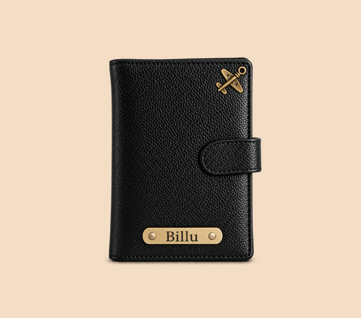 Personalized Passport Cover – Custom Name Travel Accessory, Black & Brown