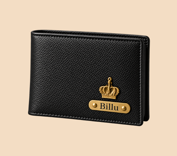 Personalized Men's Black Leather Wallet – Custom Name Engraved