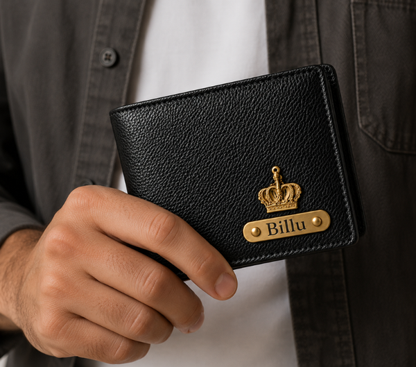 Personalized Men's Black Leather Wallet – Custom Name Engraved