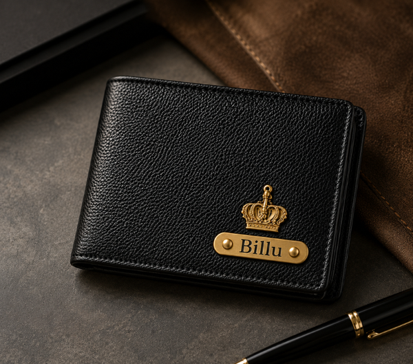 Personalized Men's Black Leather Wallet – Custom Name Engraved