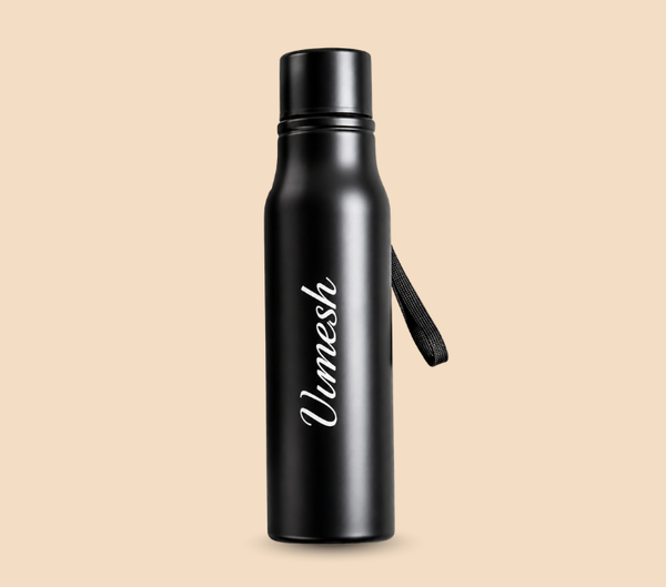 Personalized 500ml Steel Water Bottle – Custom Name, Blue & Black