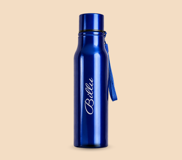 Personalized 500ml Steel Water Bottle – Custom Name, Blue & Black