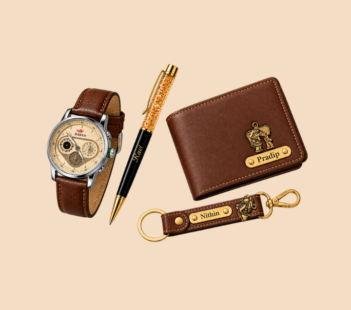 Personalized Men’s Gift Set – Wallet, Watch, Pen & Keychain