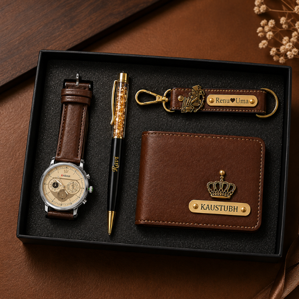 Personalized Men’s Gift Set – Wallet, Watch, Pen & Keychain
