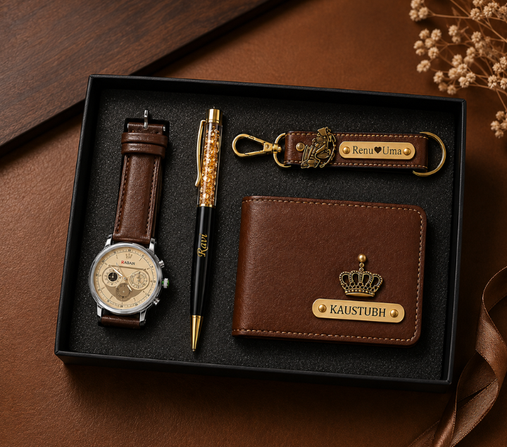 Personalized Men’s Gift Set – Wallet, Watch, Pen & Keychain