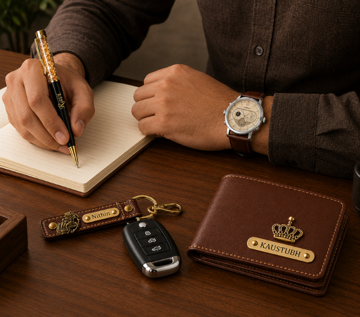 Personalized Men’s Gift Set – Wallet, Watch, Pen & Keychain