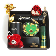 Personalized Luxury Gift Hamper with Teddy Bear, Wallet, Tumbler & Chocolates