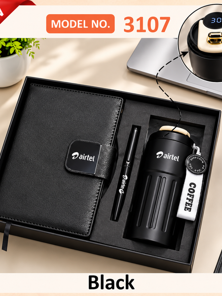 Premium Executive Coffee Gift Set with Thermal PU Notebook & Temperature Display Flask – 460ml