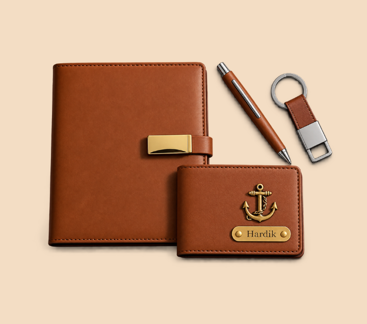 Personalized Men's Gift Set – Wallet, Pen, Keychain & Diary, Black & Brown