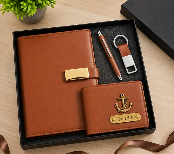 Personalized Men's Gift Set – Wallet, Pen, Keychain & Diary, Black & Brown
