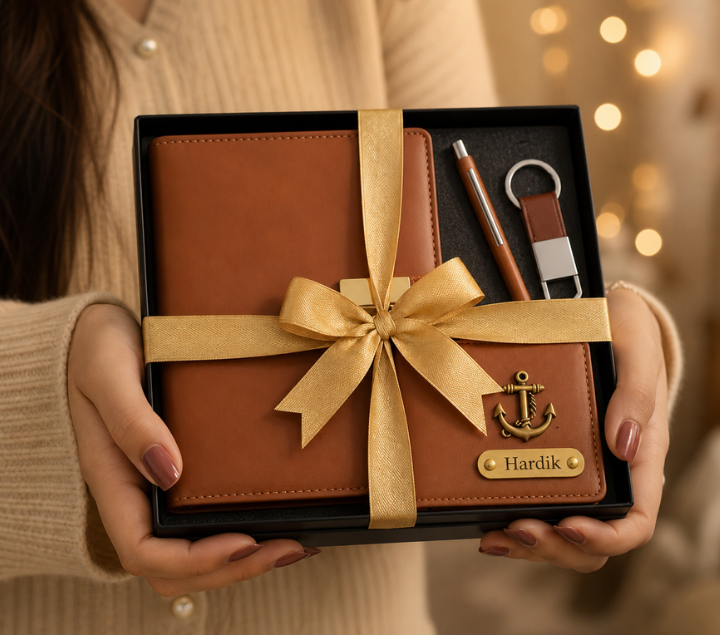 Personalized Men's Gift Set – Wallet, Pen, Keychain & Diary, Black & Brown