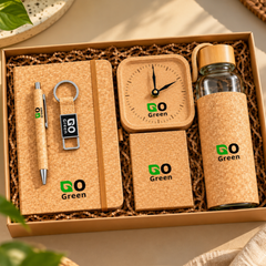 Eco-Friendly Cork Gift Set with Notebook, Bottle, Clock, Pen & Keychain
