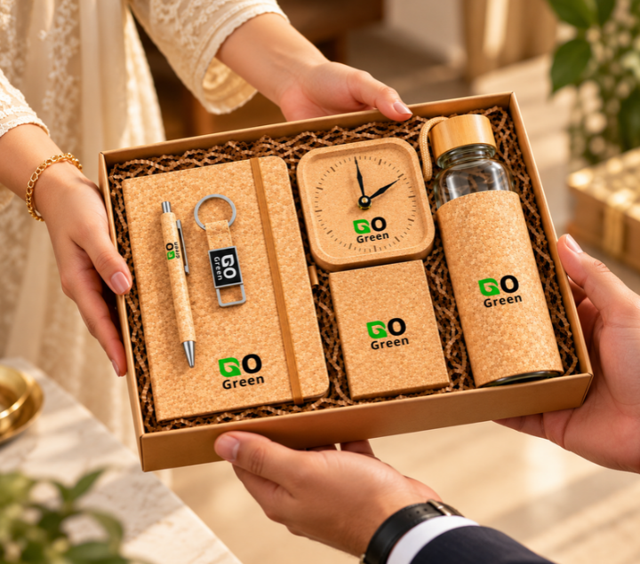 Eco-Friendly Cork Gift Set with Notebook, Bottle, Clock, Pen & Keychain