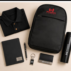 Premium 6-Piece Corporate Gift Set with Backpack, Shirt, Diary, Pen, Keychain & Bottle