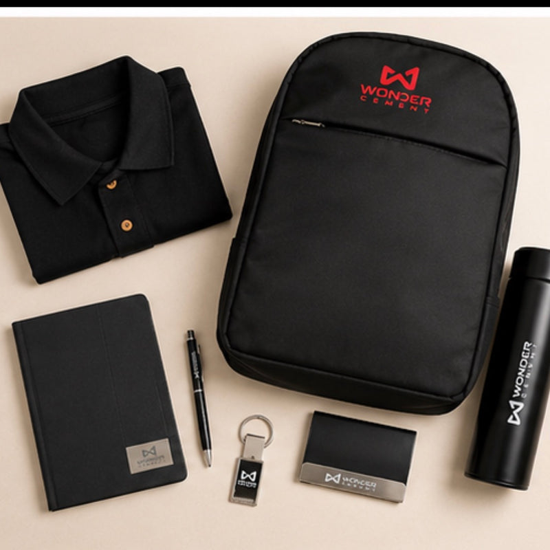 Premium 6-Piece Corporate Gift Set with Backpack, Shirt, Diary, Pen, Keychain & Bottle