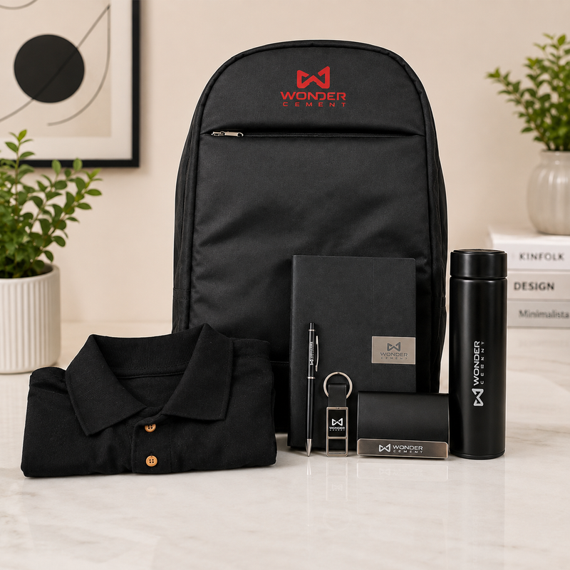 Premium 6-Piece Corporate Gift Set with Backpack, Shirt, Diary, Pen, Keychain & Bottle