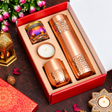 Premium Copper Diwali Gift Set with Bottle, Glasses, Candle & Decorative Jar
