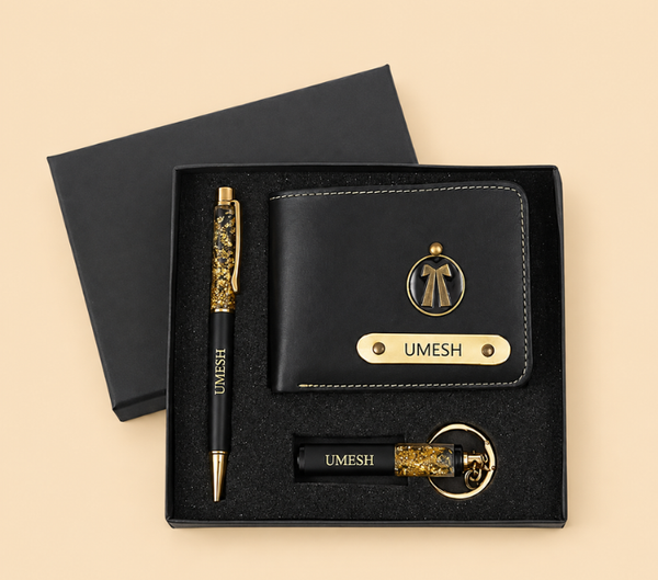 Personalized Men's Gift Hamper Set – Wallet, Pen & Keychain